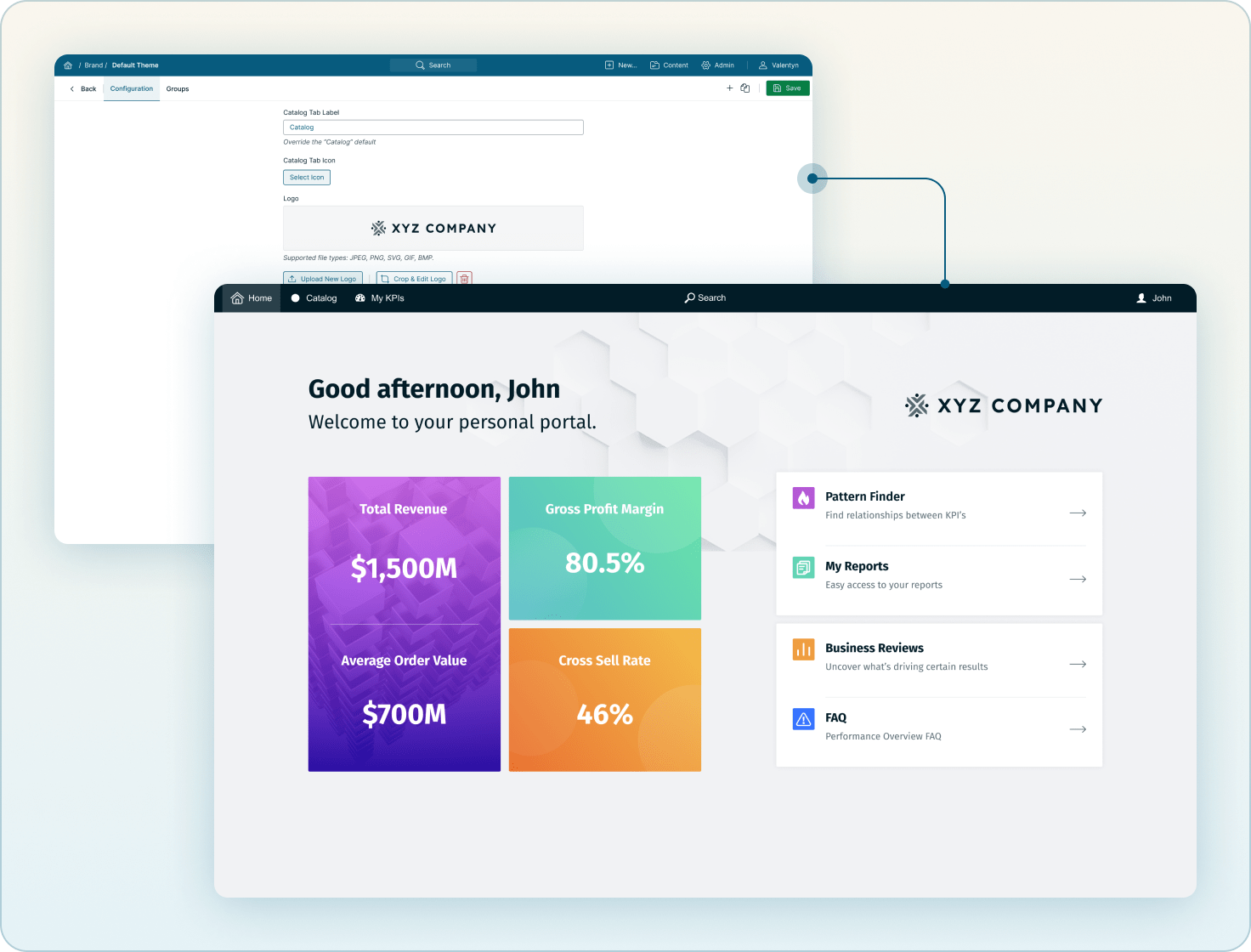 Customized BI portal dashboard showing personalized metrics and branded navigation interface Mobile Version